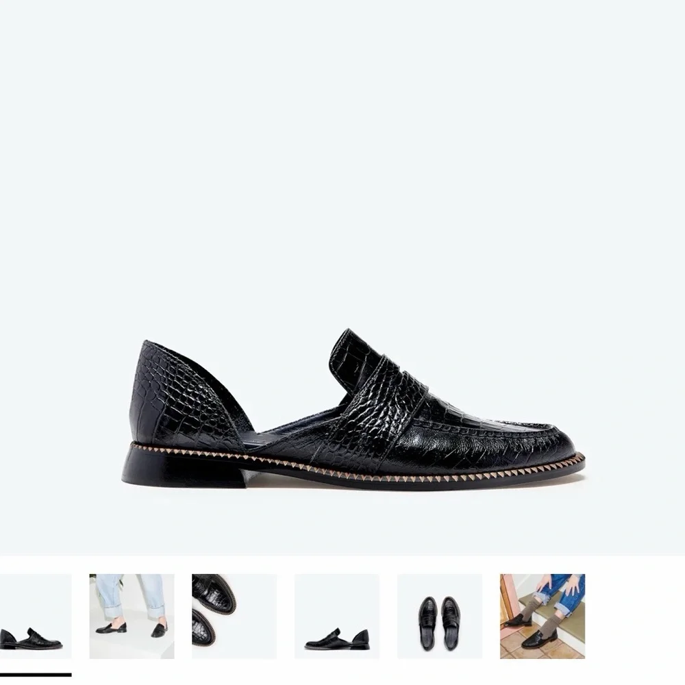 Freda Salvador Tash D’Orsay penny loafer in black embossed croc - Picture 2 of 11